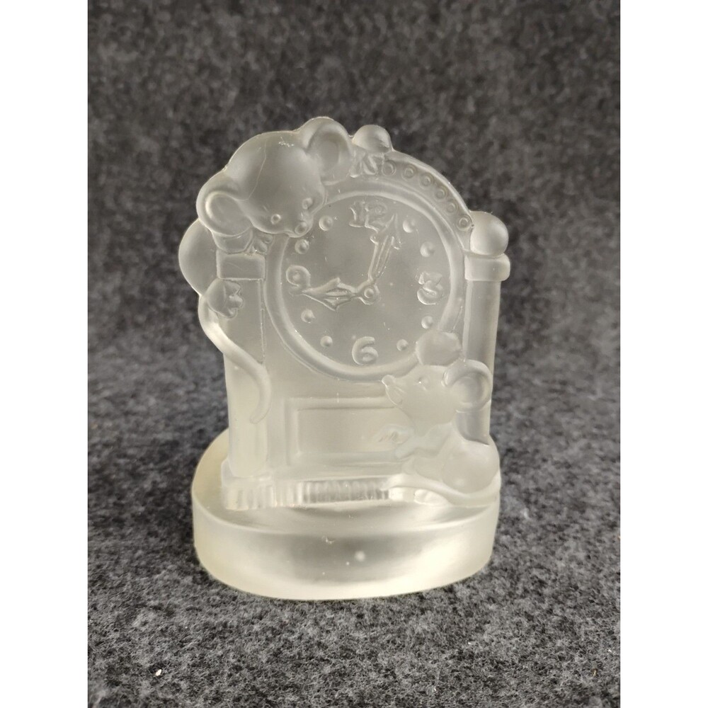 Jasco Mouse Clock Frosted Crystal Candle Holder w Battery Flicker Candle